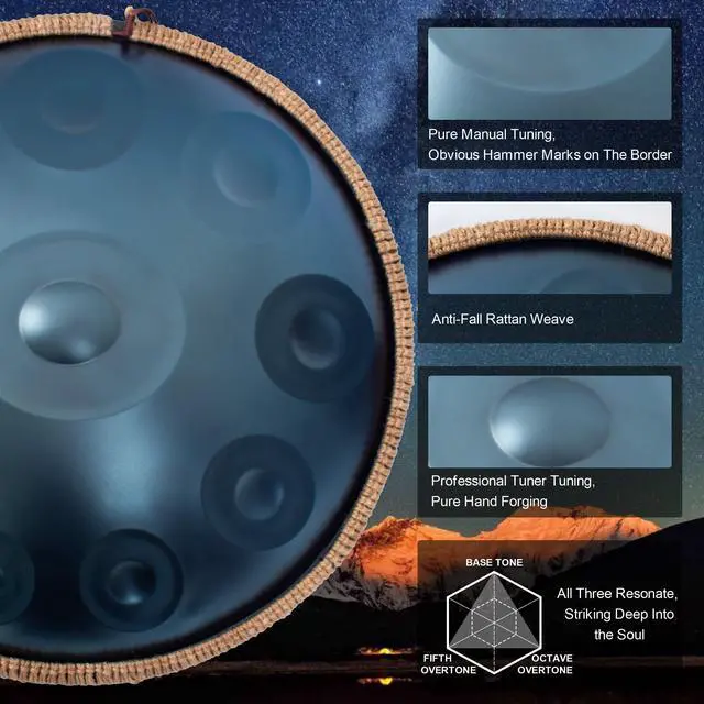 Alt view image 4 of 7 - Handpan Drum 22 Inch for Adults 10 Notes - Hand Pan Drum(Blue) | Hand Drum D Minor Kurd 440Hz Professional Hand Pan,Handpan Instrument,Premium Steel Drum