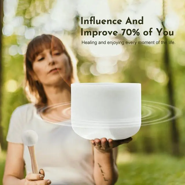 Alt view image 2 of 6 - Crystal Singing Bowl Set of 4 PCS, 6"A, 8" F,10" G,12" C | Frosted Chakra Quartz Bowl, Sound Healing Meditation,Mindfulness,Relaxation, Includes Case Bags and Rubber Mallets