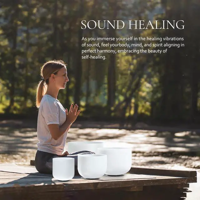 Alt view image 3 of 6 - Crystal Singing Bowl Set of 4 PCS, 6"A, 8" F,10" G,12" C | Frosted Chakra Quartz Bowl, Sound Healing Meditation,Mindfulness,Relaxation, Includes Case Bags and Rubber Mallets