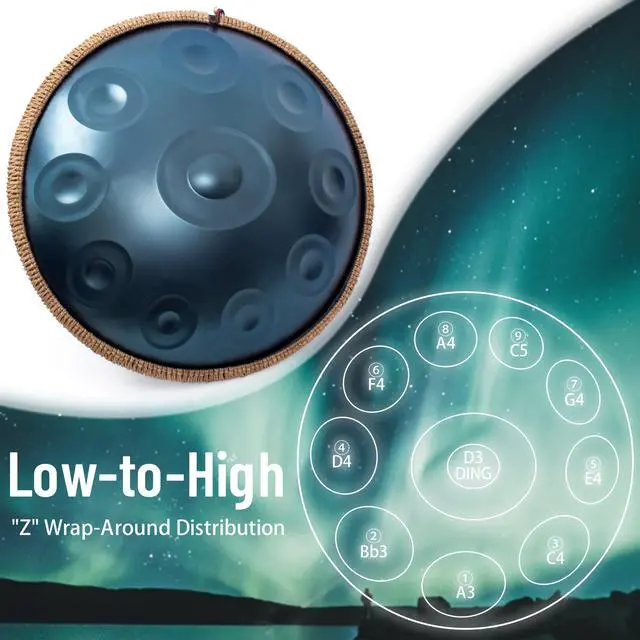Alt view image 5 of 7 - Handpan Drum 22 Inch for Adults 10 Notes - Hand Pan Drum(Blue) | Hand Drum D Minor Kurd 440Hz Professional Hand Pan,Handpan Instrument,Premium Steel Drum