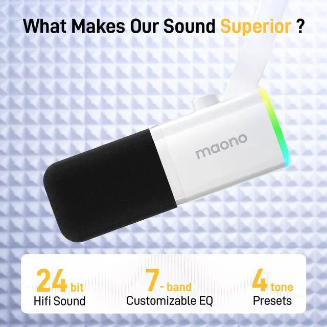 Alt view image 2 of 7 - XLR/USB Gaming Microphone for PC, Dynamic Computer Mic for Streaming Podcasting, Noise Reduction, Mute, Volume Control, RGB Boom Mic for Vocal Recording,Voice-Over, PD100XS White