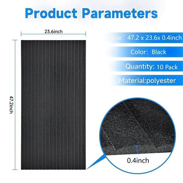 Alt view image 2 of 7 - Large Acoustic Panels for Wall Sound Proof Sound Dampening Panels for Wall Decor and Ceilings 47.2 x 23.6 x 0.4 Inch Polyester Fiber Noise Absorb Panels for Bedroom Home Studio Office (Black, 5 Pack)