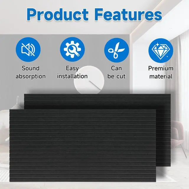 Alt view image 5 of 7 - Large Acoustic Panels for Wall Sound Proof Sound Dampening Panels for Wall Decor and Ceilings 47.2 x 23.6 x 0.4 Inch Polyester Fiber Noise Absorb Panels for Bedroom Home Studio Office (Black, 5 Pack)