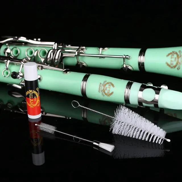 Alt view image 4 of 7 - Bb Clarinet 17 Nickel Keys Woodwind Band & Orchestra Musical Instruments for Beginners Includes Case, Stand, 10 Reeds and Cleaning Kit-Green