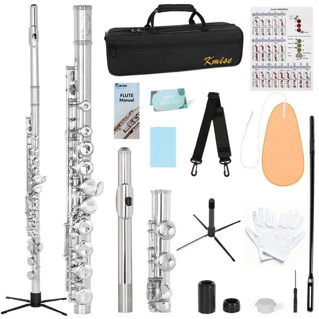Main image of Closed Hole C Flute, Responsive Flute Instrument, Durable Flutes Set | with Gig Bag, Collapsible Stand, Beginner's Guide, Cleaning Kit - Effortless for Beginners, Students (Nickel Plated)