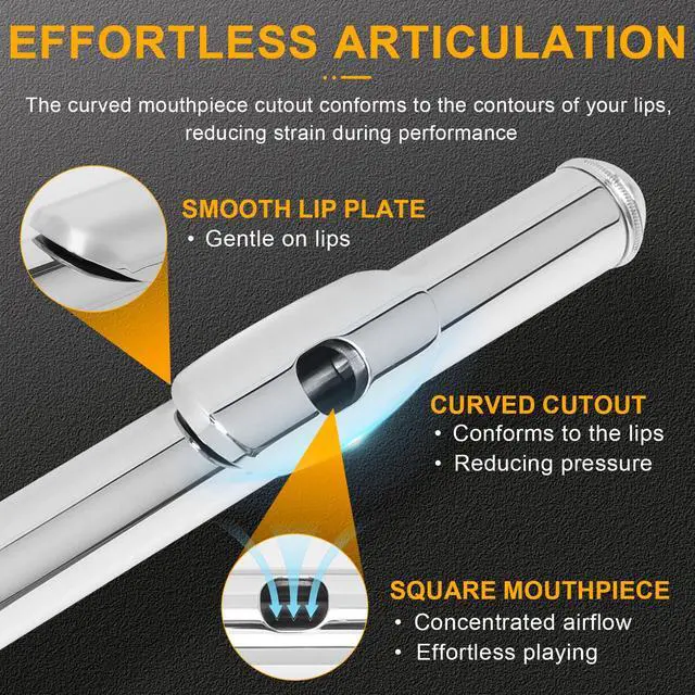 Alt view image 3 of 7 - Closed Hole C Flute, Responsive Flute Instrument, Durable Flutes Set | with Gig Bag, Collapsible Stand, Beginner's Guide, Cleaning Kit - Effortless for Beginners, Students (Nickel Plated)