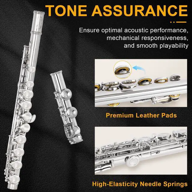 Alt view image 5 of 7 - Closed Hole C Flute, Responsive Flute Instrument, Durable Flutes Set | with Gig Bag, Collapsible Stand, Beginner's Guide, Cleaning Kit - Effortless for Beginners, Students (Nickel Plated)