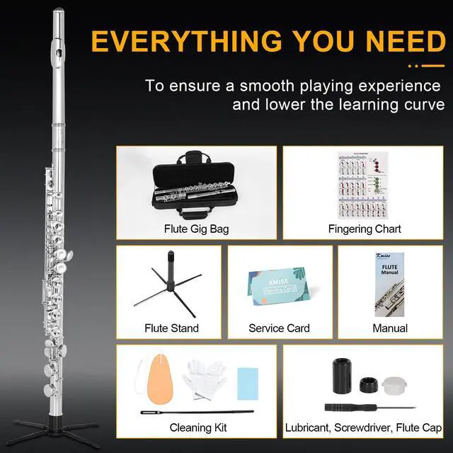 Alt view image 6 of 7 - Closed Hole C Flute, Responsive Flute Instrument, Durable Flutes Set | with Gig Bag, Collapsible Stand, Beginner's Guide, Cleaning Kit - Effortless for Beginners, Students (Nickel Plated)
