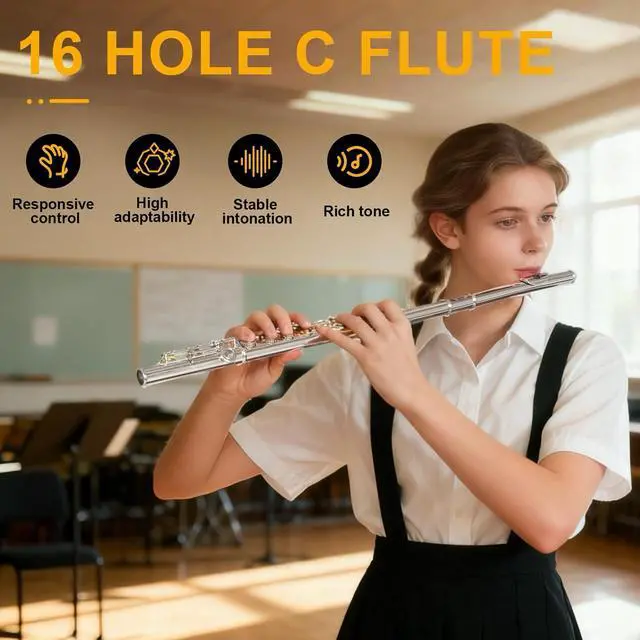 Alt view image 7 of 7 - Closed Hole C Flute, Responsive Flute Instrument, Durable Flutes Set | with Gig Bag, Collapsible Stand, Beginner's Guide, Cleaning Kit - Effortless for Beginners, Students (Nickel Plated)
