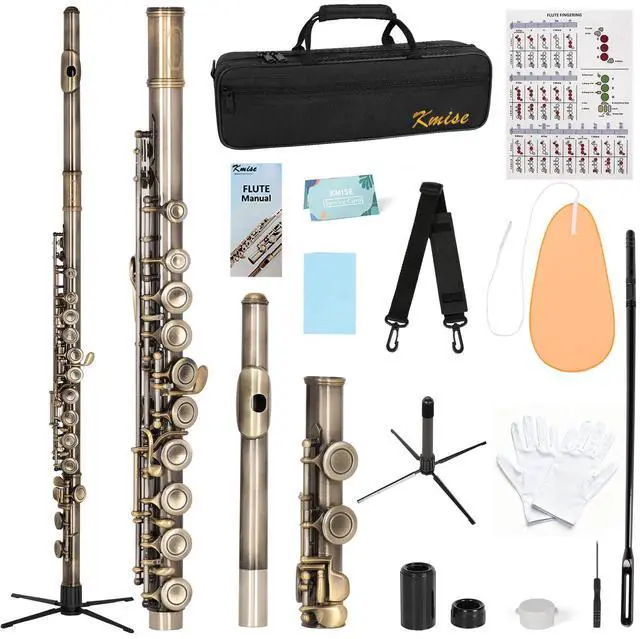 Main image of Closed Hole C Flute, Responsive Flute Instrument, Premium and Durable Flutes with Gig Bag, Collapsible Stand, Beginner's Guide, Cleaning Kit - Effortless for Beginners, Students (Bronze)