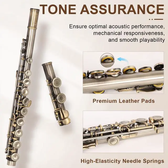 Alt view image 5 of 7 - Closed Hole C Flute, Responsive Flute Instrument, Premium and Durable Flutes with Gig Bag, Collapsible Stand, Beginner's Guide, Cleaning Kit - Effortless for Beginners, Students (Bronze)
