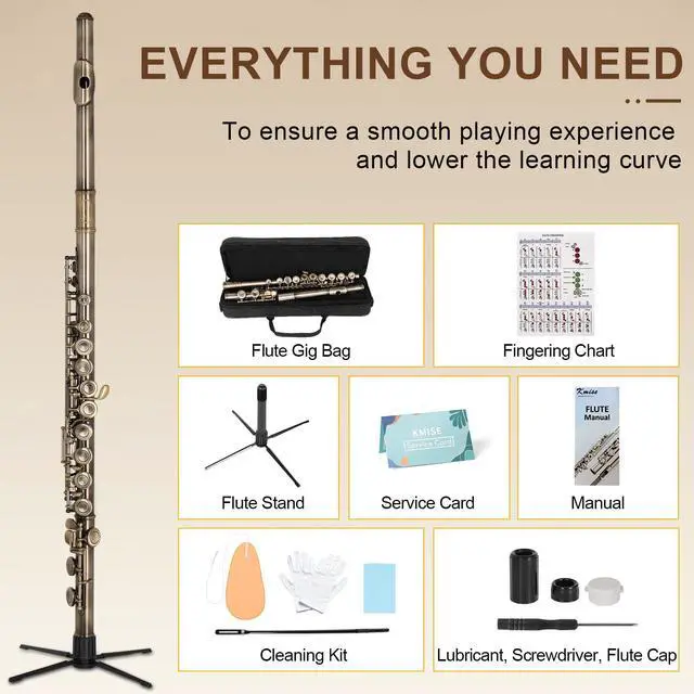 Alt view image 6 of 7 - Closed Hole C Flute, Responsive Flute Instrument, Premium and Durable Flutes with Gig Bag, Collapsible Stand, Beginner's Guide, Cleaning Kit - Effortless for Beginners, Students (Bronze)