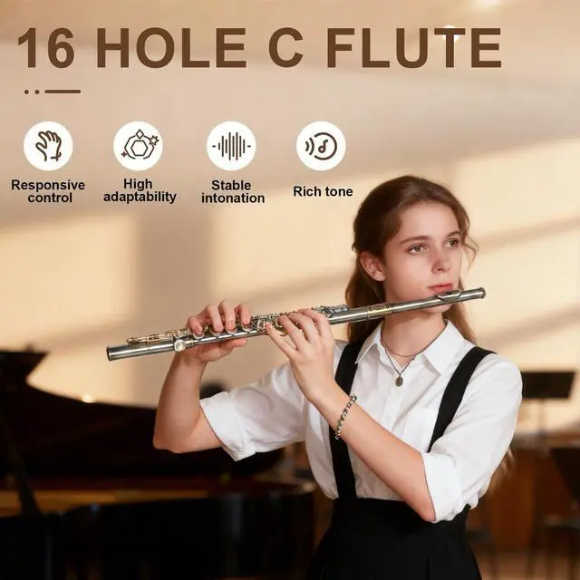 Alt view image 7 of 7 - Closed Hole C Flute, Responsive Flute Instrument, Premium and Durable Flutes with Gig Bag, Collapsible Stand, Beginner's Guide, Cleaning Kit - Effortless for Beginners, Students (Bronze)