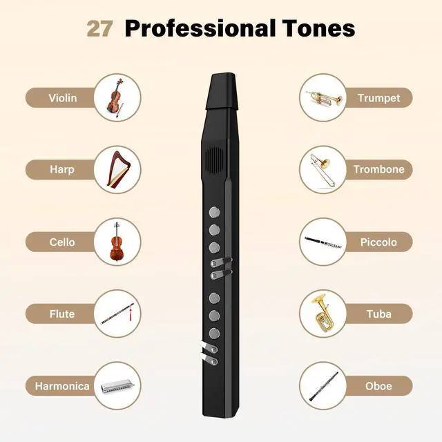 Alt view image 2 of 7 - Portable Digital Wind Instrument Mini Electric Saxophone for Beginner | 27 Musical Tones, 2 Fingering Modes, 5-Octave Range, Rechargeable, Bluetooth MIDI & Headphone Mode, Gift for Adults Teens