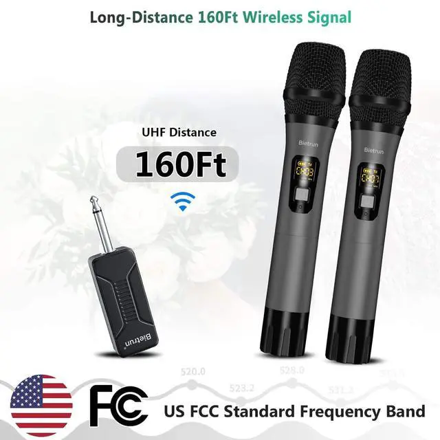 Alt view image 3 of 7 - Wireless Microphone, UHF Metal Dual Handheld Cordless Dynamic Mic System with Rechargeable Receiver, 1/4Output, for Karaoke, Church, Speech, Wedding, Party Singing(160 ft Range)-Auto Connect