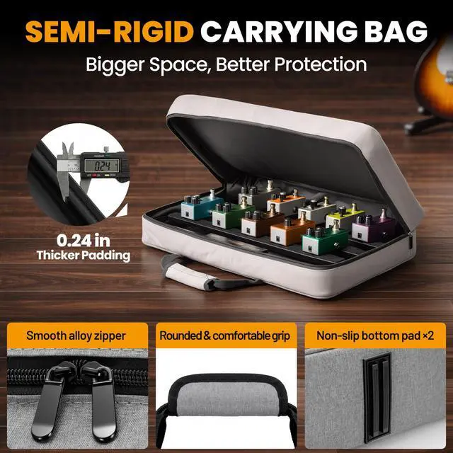 Alt view image 5 of 7 - Guitar Pedal Board Portable - Pedal Board Built-in Power Supply Lightweight Aluminum Alloy Guitar Effect Pedalboard with DC Cables USB Output Carry Bag and Power Adapter 19" x 12" 4.6lbs