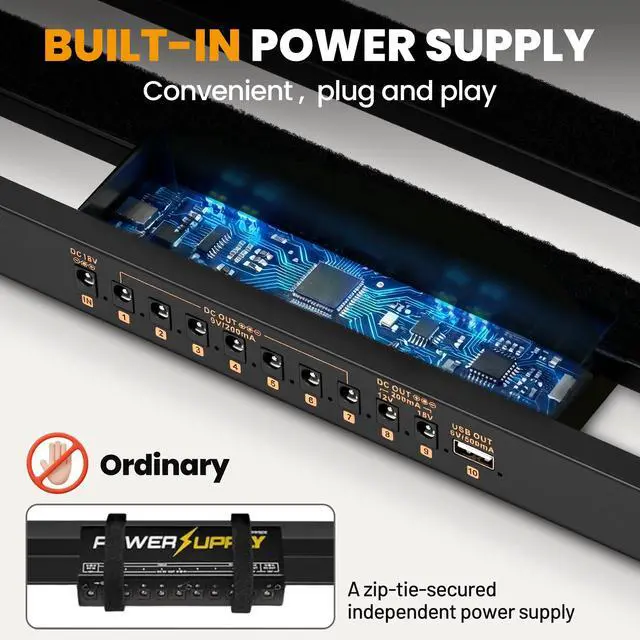 Alt view image 3 of 7 - Guitar Pedal Board Portable - Pedal Board Built-in Power Supply Lightweight Aluminum Alloy Guitar Effect Pedalboard with DC Cables USB Output Carry Bag and Power Adapter 19" x 12" 4.6lbs