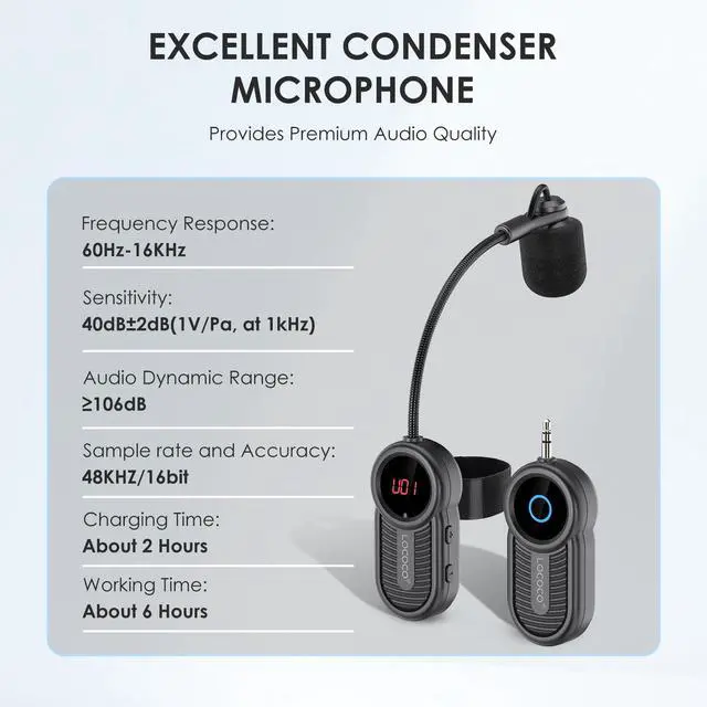 Alt view image 4 of 7 - UHF Wireless Flute Microphone System: Wind Music Instruments Microphone Receiver and Transmitter, 160ft Range with Digital Screen, for Flute, Piccolo, Clarinet