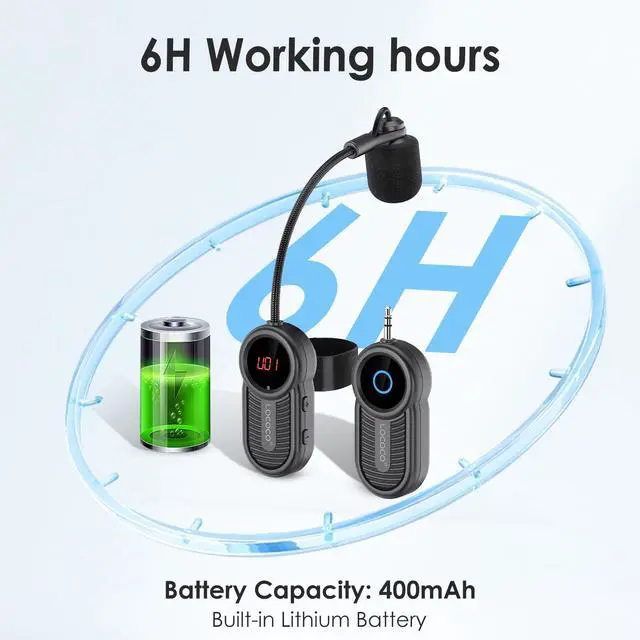 Alt view image 7 of 7 - UHF Wireless Flute Microphone System: Wind Music Instruments Microphone Receiver and Transmitter, 160ft Range with Digital Screen, for Flute, Piccolo, Clarinet