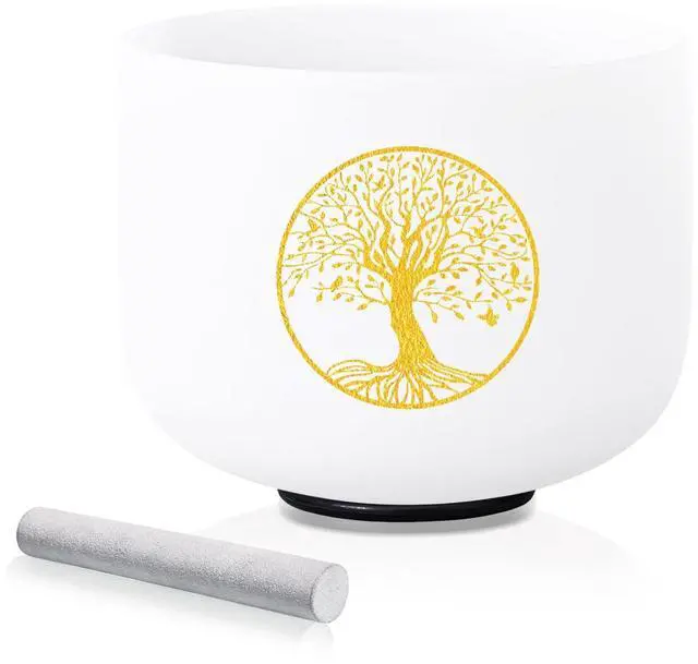 Main image of 432HZ 8 Inch F Note Heart Chakra Frosted Quartz Crystal Singing Bowl | Tree of Life Design, Sound Healing Meditation,Mindfulness,Relaxation