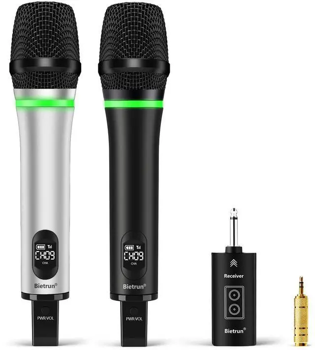 Main image of Rechargeable Wireless Microphone,Dual Metal Cordless Handheld Dynamic Wireless Mics with Bluetooth, UHF 240FT Range for 1/4'',1/8''Output,PA System,Dj,Mixer,Church(WhiteBlack)