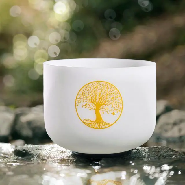 Alt view image 2 of 6 - 432HZ 8 Inch F Note Heart Chakra Frosted Quartz Crystal Singing Bowl | Tree of Life Design, Sound Healing Meditation,Mindfulness,Relaxation