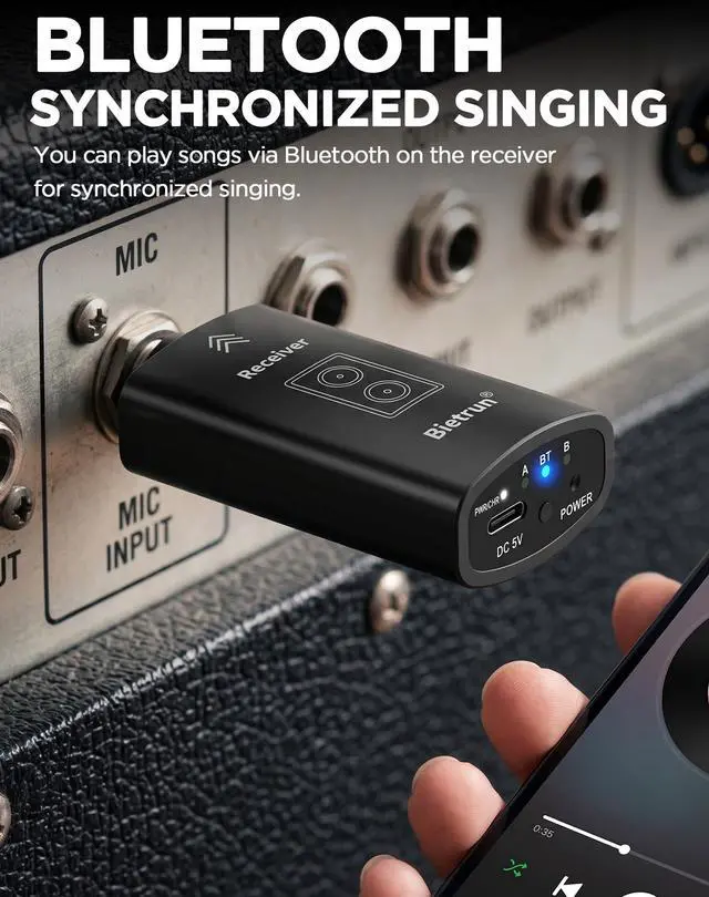 Alt view image 7 of 7 - Rechargeable Wireless Microphone, Dual Metal Cordless Handheld Dynamic Wireless Mics with 1/4'' Output for Karaoke, Meeting, Singing, Church, Wedding(UHF 240ft Range)(Receiver with Bluetooth)
