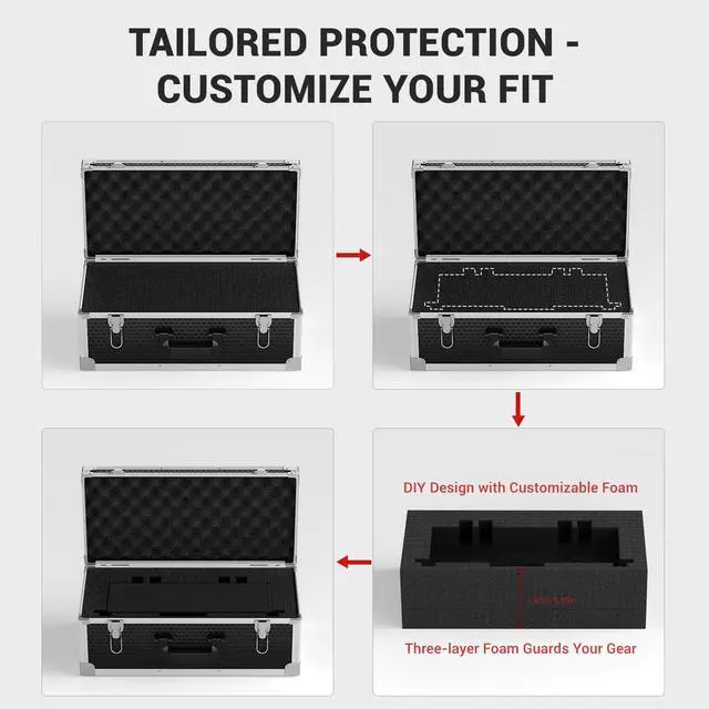 Alt view image 3 of 6 - Storage Case with Pre-Diced Foam and Alloy Frame PCSE-XL | Aluminum Alloy Frame, Protective Gear Storage, Ergonomic Handle, Wireless Mic Systems, Camera Gear