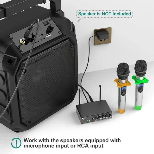 Alt view image 4 of 7 - UHF Dual Channel Wireless Handheld Microphone, Easy-to-use Karaoke Wireless Microphone System-K036