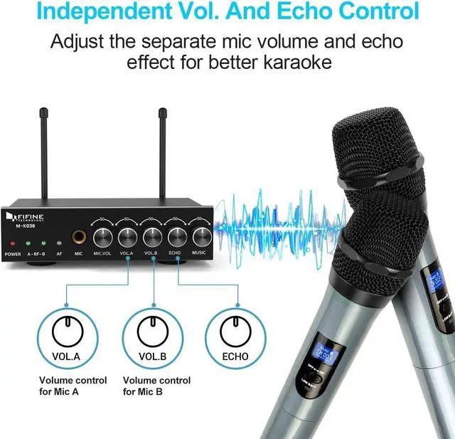 Alt view image 5 of 7 - UHF Dual Channel Wireless Handheld Microphone, Easy-to-use Karaoke Wireless Microphone System-K036