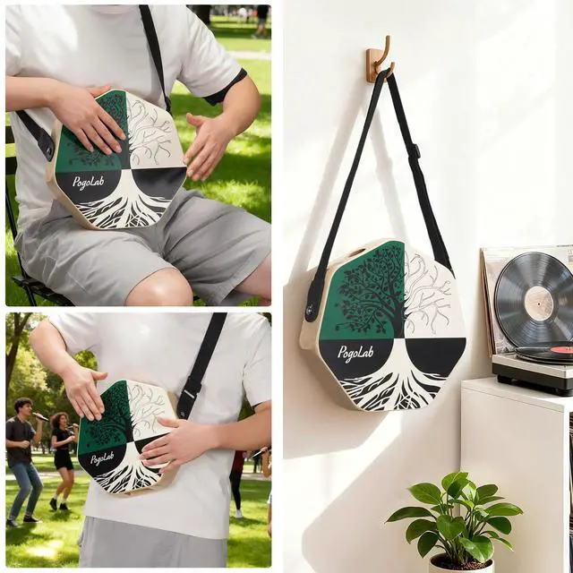 Alt view image 2 of 7 - Three-tone Cajon, Portable Travel Drum Box with Adjustable Strap, Unique Appearance, Easy to Carry, for Home and Outdoor, Beautiful Percussion Instrument Gift (Green & White)