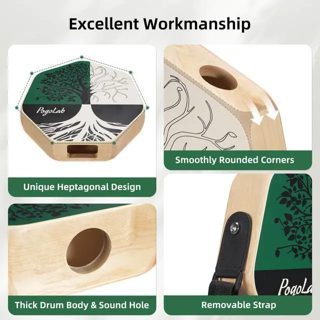 Alt view image 4 of 7 - Three-tone Cajon, Portable Travel Drum Box with Adjustable Strap, Unique Appearance, Easy to Carry, for Home and Outdoor, Beautiful Percussion Instrument Gift (Green & White)