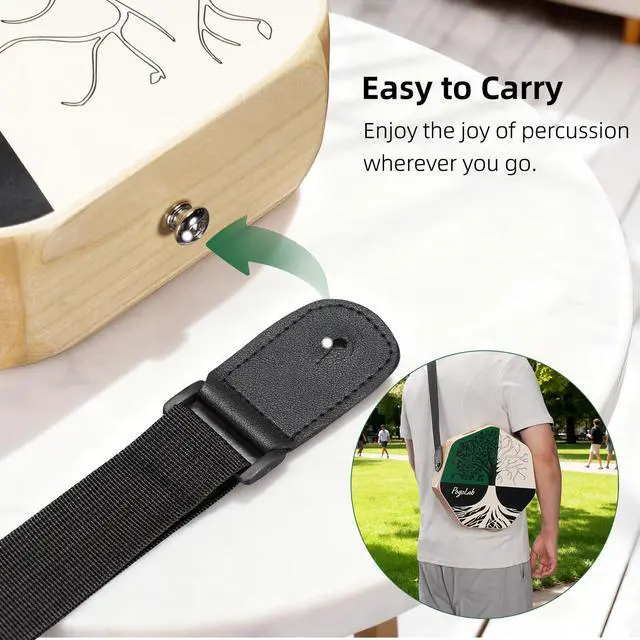 Alt view image 5 of 7 - Three-tone Cajon, Portable Travel Drum Box with Adjustable Strap, Unique Appearance, Easy to Carry, for Home and Outdoor, Beautiful Percussion Instrument Gift (Green & White)