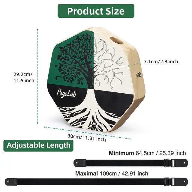 Alt view image 6 of 7 - Three-tone Cajon, Portable Travel Drum Box with Adjustable Strap, Unique Appearance, Easy to Carry, for Home and Outdoor, Beautiful Percussion Instrument Gift (Green & White)
