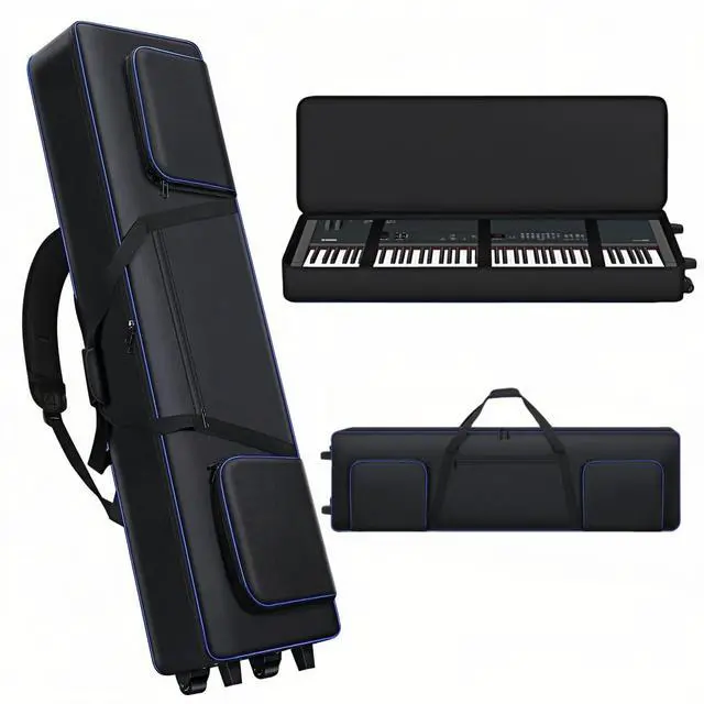 Main image of 88 Key Keyboard Case Soft Gig Bag with Wheels (53"x14.5"x7") | 3 Ways to Carry Padded Piano Bag | 3 Pockets Rolling Travel Bag Compatible with Roland/Yamaha/Casio/Alesis
