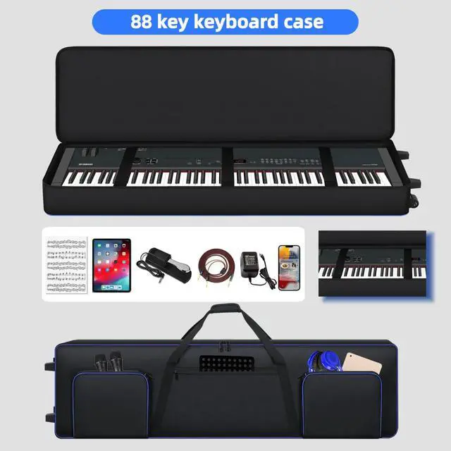 Alt view image 2 of 7 - 88 Key Keyboard Case Soft Gig Bag with Wheels (53"x14.5"x7") | 3 Ways to Carry Padded Piano Bag | 3 Pockets Rolling Travel Bag Compatible with Roland/Yamaha/Casio/Alesis