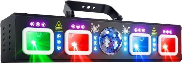 Main image of Pro 7-in-1 DJ Lights for Party - DMX & Sound Activated Laser Light Show Projector with Disco Ball Light, RGBW & UV Strobe Party Lights Indoor for Rave Club Dance Bar Gig DJ Lighting