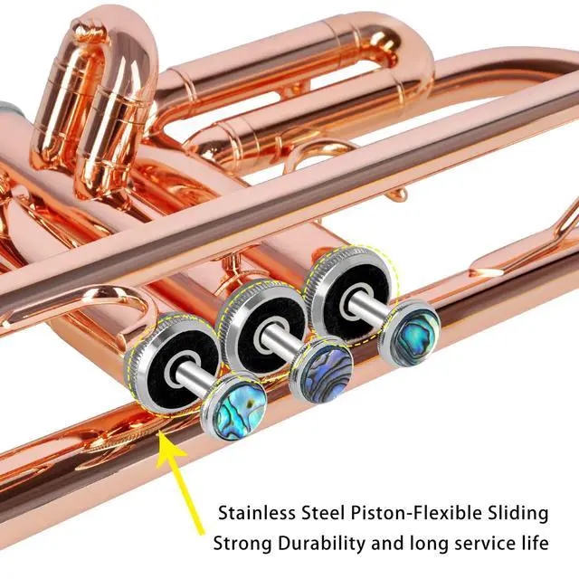Alt view image 2 of 7 - Bb Trumpet Standard Trumpet Set with Carrying Case,Gloves, 7C Mouthpiece, Cleaning Kit, Tuning Rod (Phosphor Copper)