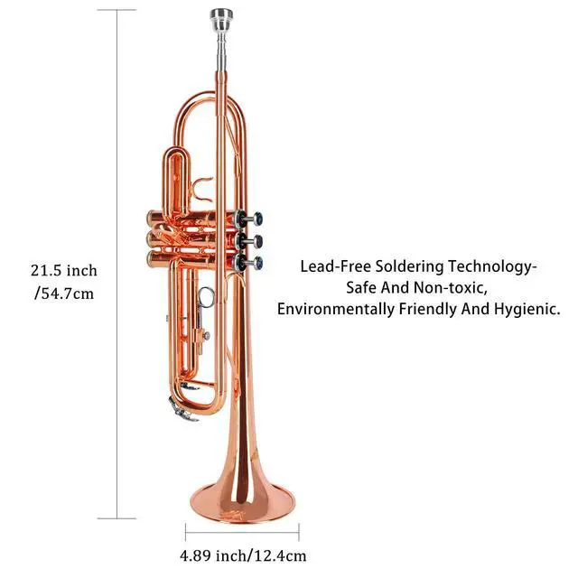 Alt view image 5 of 7 - Bb Trumpet Standard Trumpet Set with Carrying Case,Gloves, 7C Mouthpiece, Cleaning Kit, Tuning Rod (Phosphor Copper)
