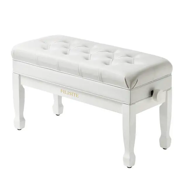 Main image of Adjustable Duet Piano Bench with Storage, Heavy Duty Solid Wood Double Piano Stool Keyboard Bench Seat with PU Leather Padded Cushion (White)