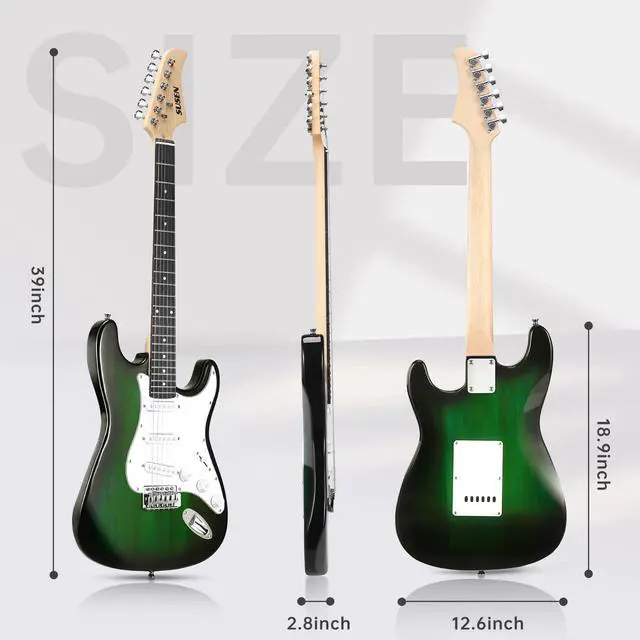 Alt view image 5 of 5 - Electric Guitar, 39 Inch Solid Full-size Electric Guitar S-S-S Pickups Starter Kit Includes Amplifier, Bag, Digital Tuner, Strap, String, Cable, PicksMini AMPGreen)