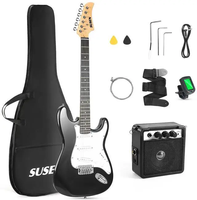 Main image of Electric Guitar, 39 Inch Solid Full-size Electric Guitar S-S-S Pickups Starter Kit Includes Amplifier, Bag, Digital Tuner, Strap, String, Cable, PicksMini AMPBlack)