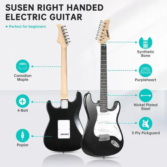 Alt view image 3 of 5 - Electric Guitar, 39 Inch Solid Full-size Electric Guitar S-S-S Pickups Starter Kit Includes Amplifier, Bag, Digital Tuner, Strap, String, Cable, PicksMini AMPBlack)