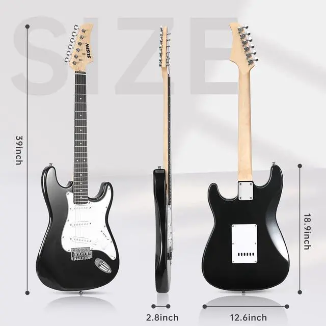 Alt view image 5 of 5 - Electric Guitar, 39 Inch Solid Full-size Electric Guitar S-S-S Pickups Starter Kit Includes Amplifier, Bag, Digital Tuner, Strap, String, Cable, PicksMini AMPBlack)