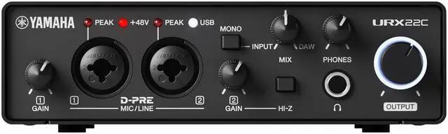 Main image of 2-in/2-out USB-C Audio/MIDI Interface with 32-bit/192kHz Support, 2 combo Inputs, DSP-Powered Mixing/Effects, Steinberg Software Suite, Black URX22C