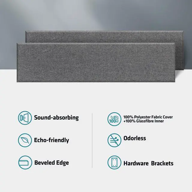 Alt view image 5 of 7 - 2 PCS Fiberglass Acoustic Panels, 48x12x2 Inches Sound Absorbing Panels, Sound Proof Panels for Studios, Office, Home Theater. (Heather)