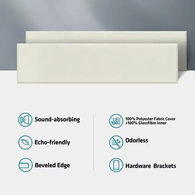 Alt view image 5 of 7 - 2 PCS Fiberglass Acoustic Panels, 48x12x2 Inches Sound Absorbing Panels, Sound Proof Panels for Studios, Office, Home Theater. (Off White)