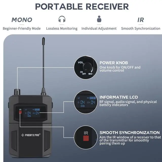 Alt view image 3 of 3 - PTM-11/PTM-22 Mono Wireless in Ear Monitor System Bodypack Receiver, Performance with Adjustable Frequencies