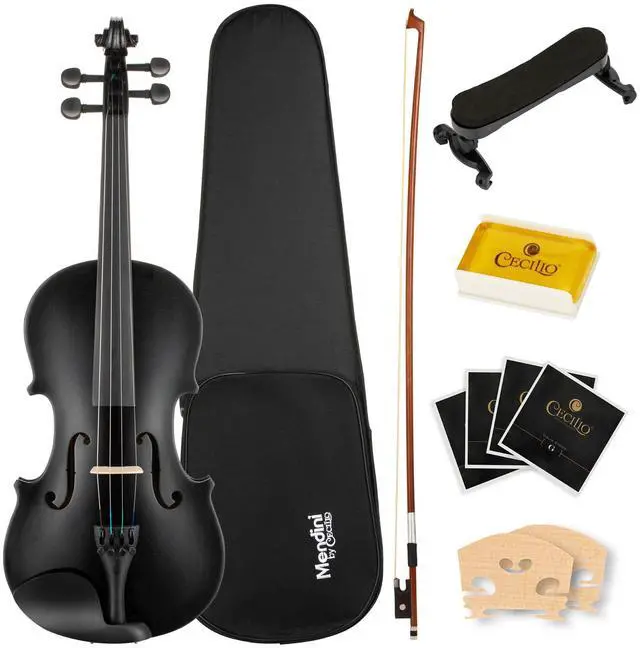 Main image of Violin 4/4 Full Size Kit For Beginners - Hand Carved Acoustic Violins Set - Fiddle Solid Wood Kit with Hard Case, Bow, Rosin, Shoulder Rest, Bridge and Extra Strings (Black)