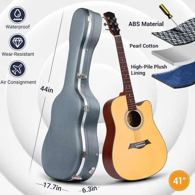 Alt view image 2 of 7 - Acoustic Guitar Case ABS Waterproof Hard Case 41 Inch Gig Bag 0.6 Inch Thick Padding for Acoustic Classical Guitars, Navy CY0247